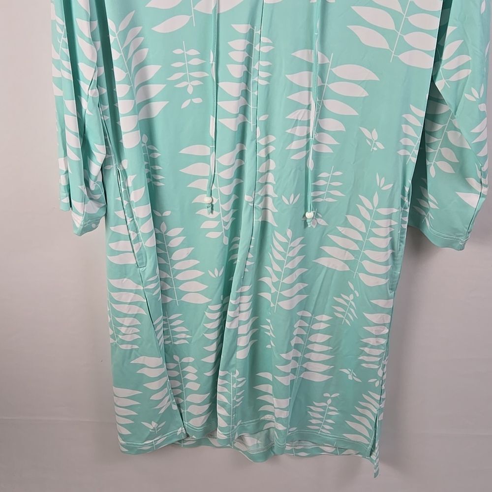 Stan Herman Mint Green Leaf Patterned Lounge Dress Sz S Spa Pool Bath Leisure - Picture 3 of 11